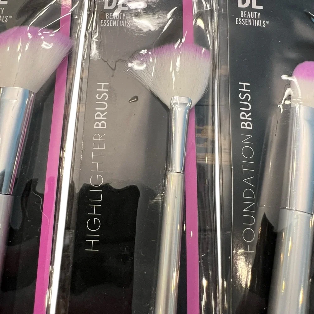 Beauty Essentials Makeup Brush Set 5 Pc Silver Pink Marble‎ NEW